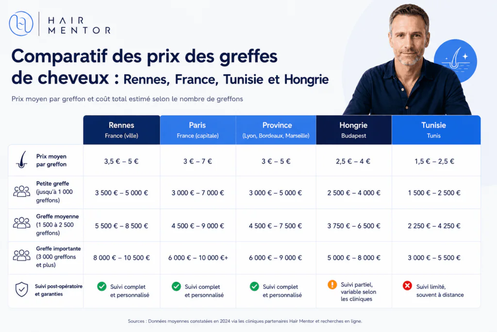 Comparatif prix greffe de cheveux rennes france