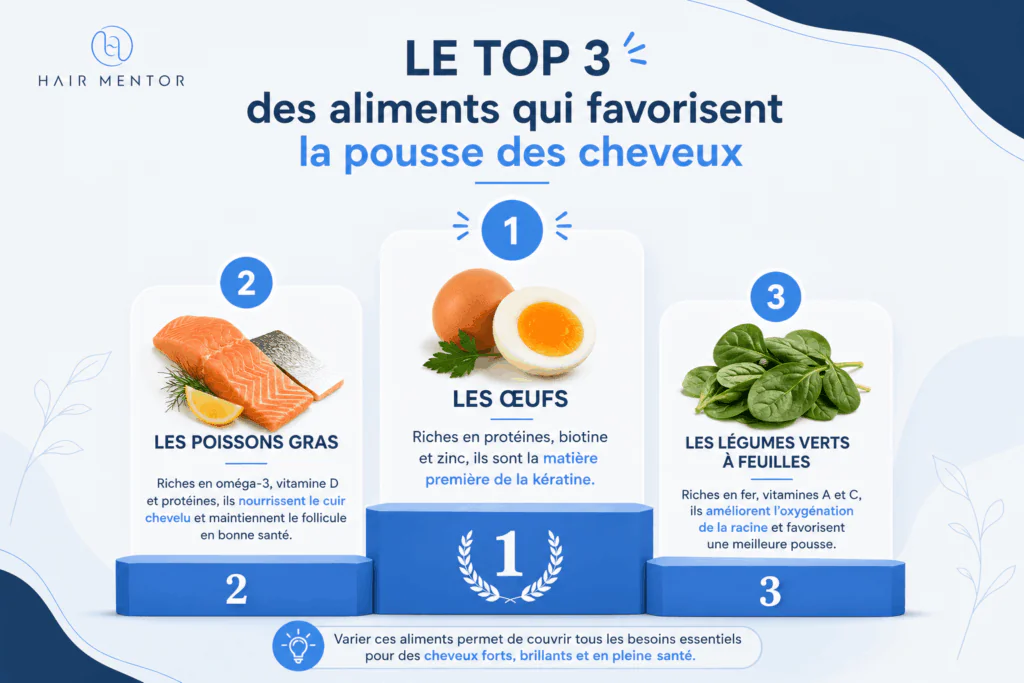 Le top des aliments qui favorisent la pousse des cheveux