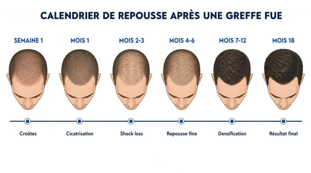 Calendrier repousse après greffe FUE
