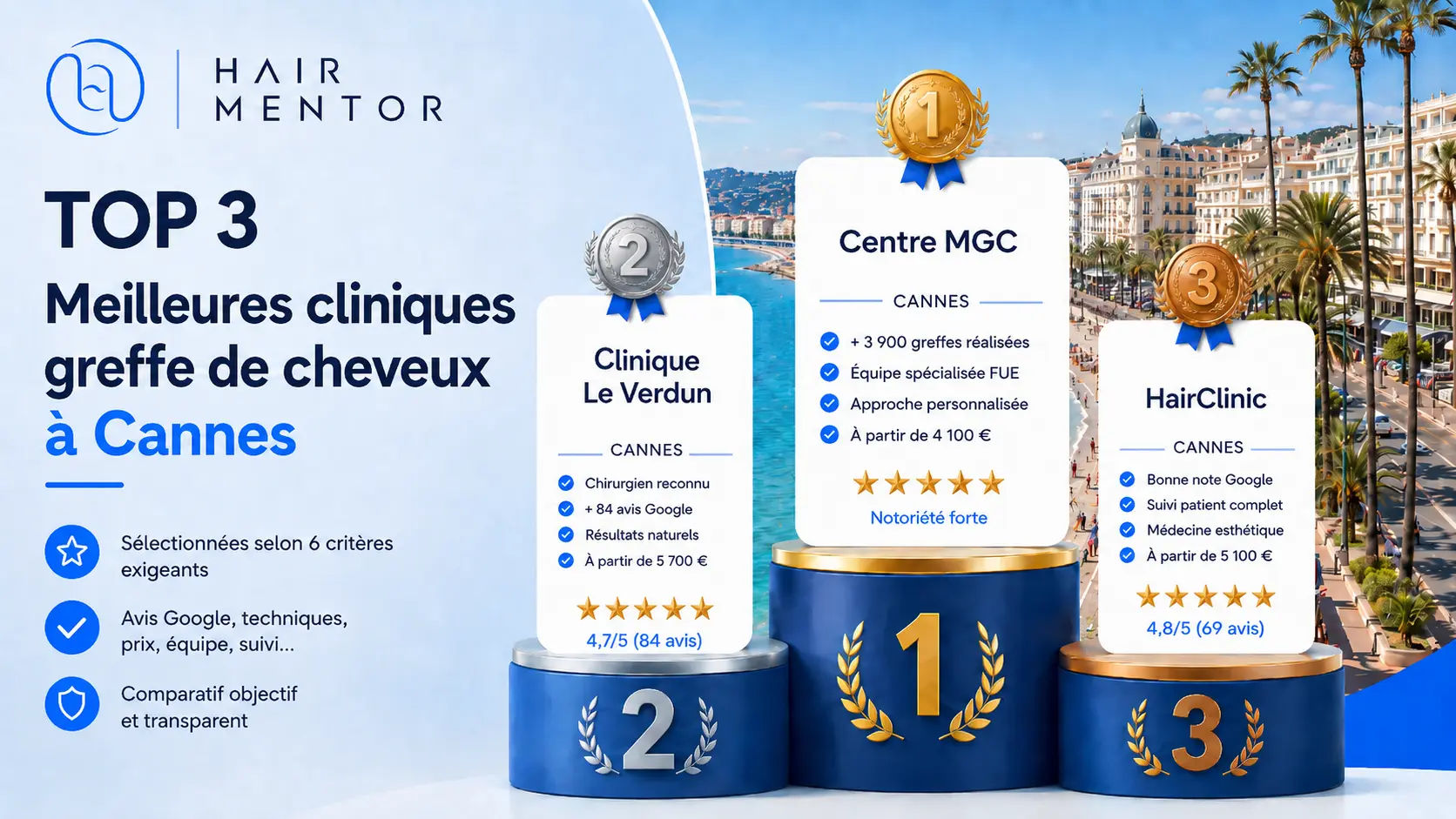 élection des meilleurs centres de greffe de cheveux du secteur de Cannes