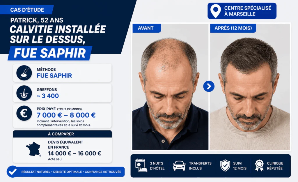 Cas d'étude greffe de cheveux marseille patrick
