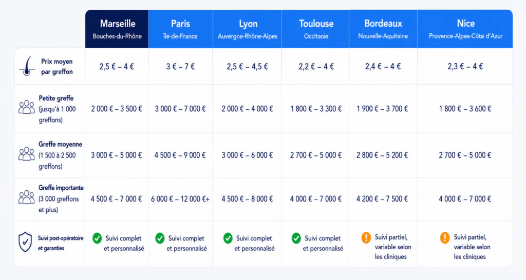 Comparatif prix greffe de cheveux marseille vs france