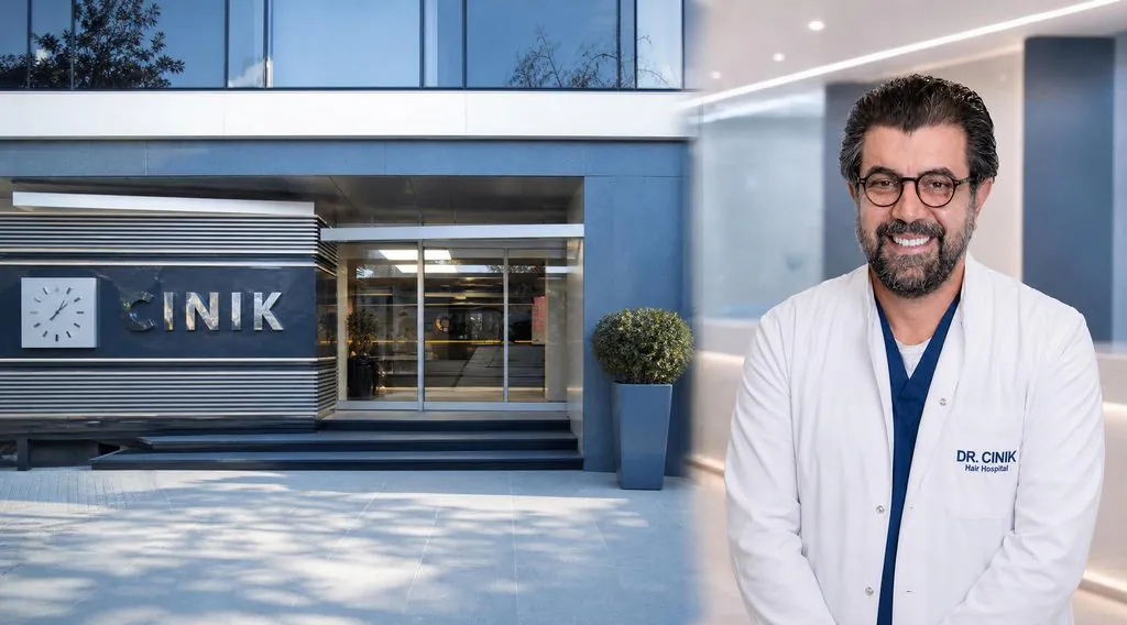 Le Dr Emrah Cinik devant sa clinique de greffe de cheveux à Beşiktaş, Istanbul
