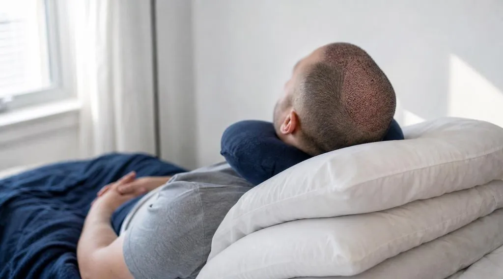 Position semi-assise à 45° la première nuit après une greffe de cheveux