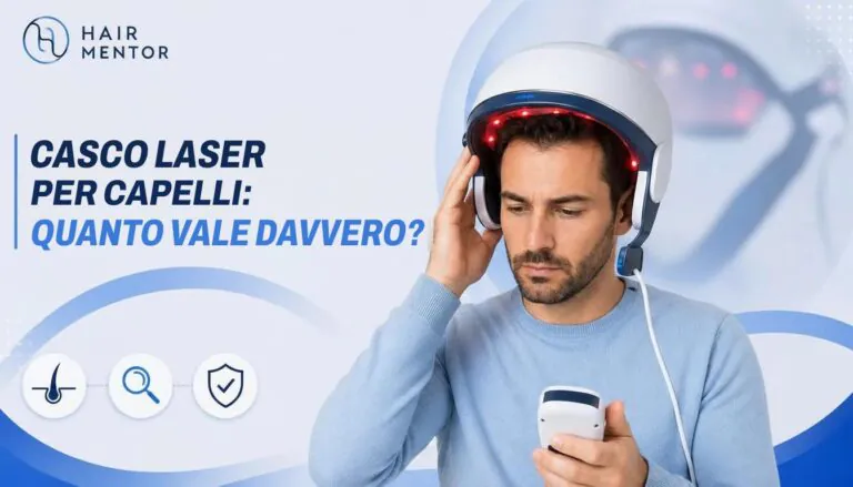 Uomo che indossa un casco laser a bassa energia per i capelli
