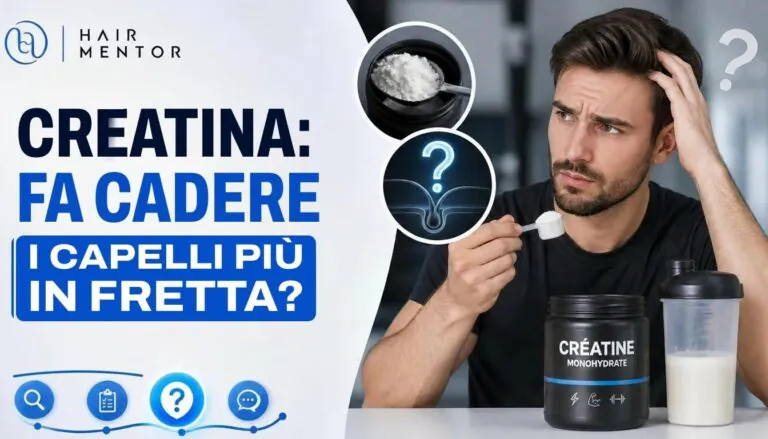 Uomo perplesso accanto a un barattolo di creatina e a uno shaker