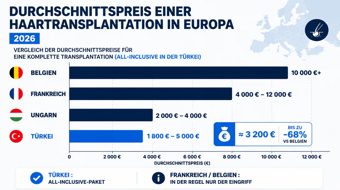 Preisvergleich Haartransplantation Türkei vs. Europa