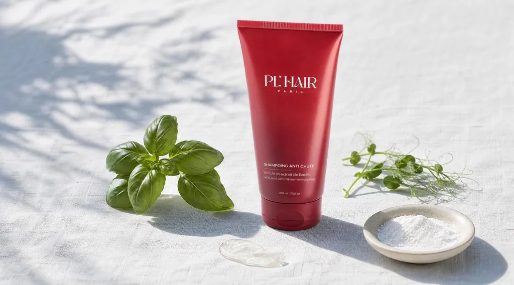 Shampoing Anti Chute PL'Hair avec basilic et pousses de pois, ses actifs clés