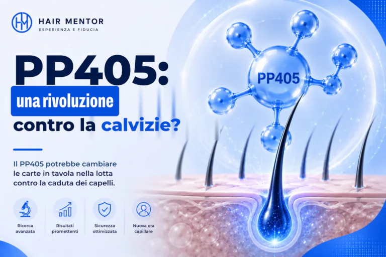 Molecola del PP405 accanto allo schema di un follicolo pilifero