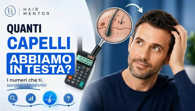Uomo con una lente d'ingrandimento sui capelli, accanto a un contatore