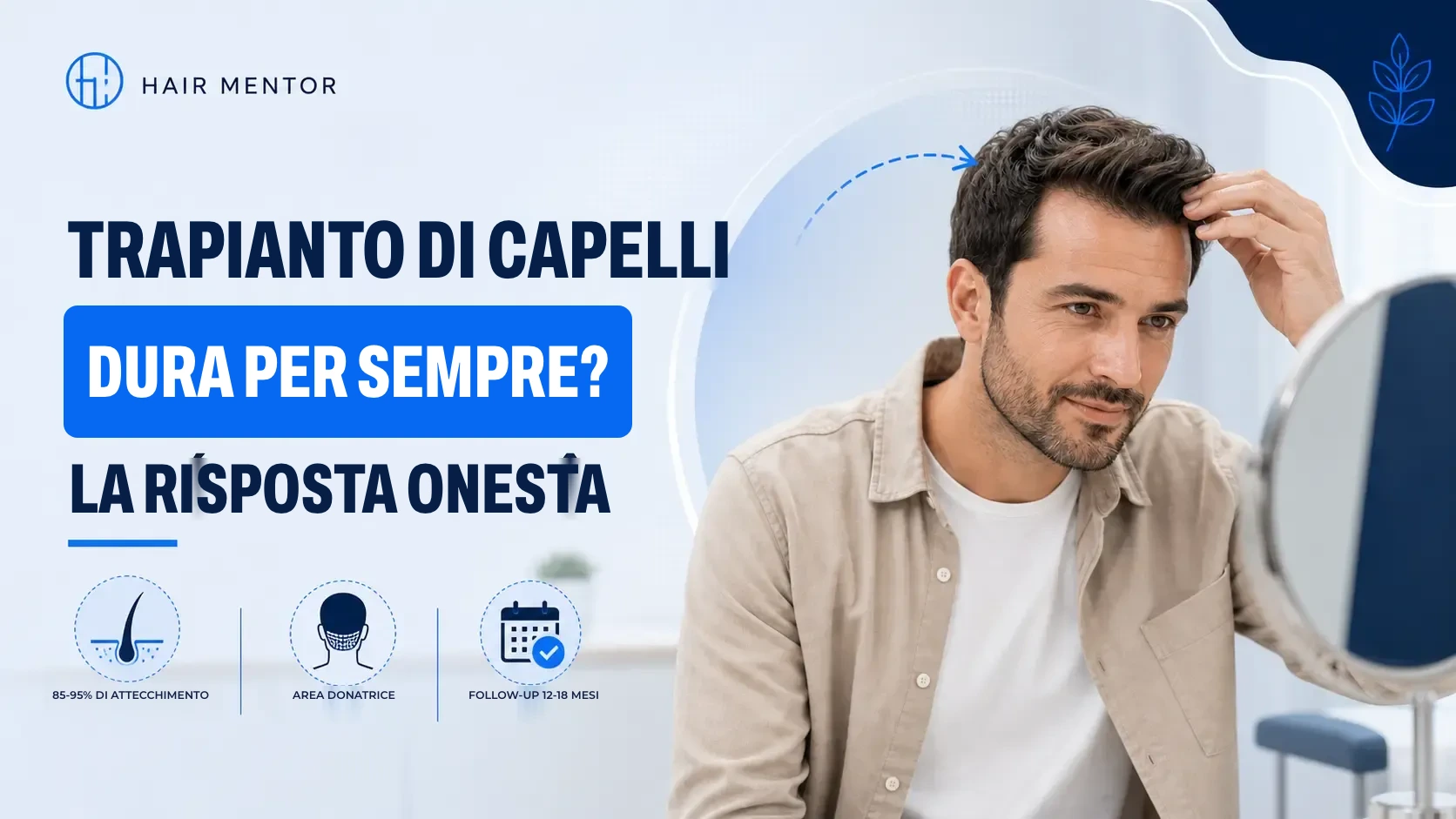 Uomo sorridente che si passa la mano tra i capelli