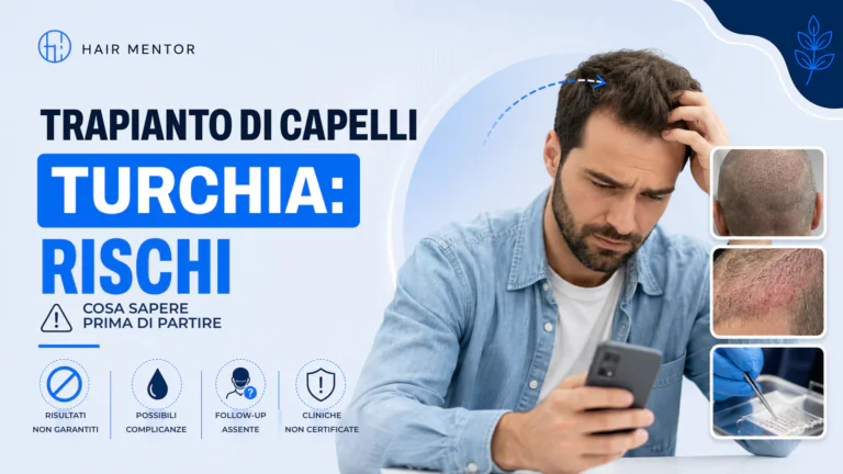Uomo che consulta il telefono accanto a fotografie di complicanze post-operatorie