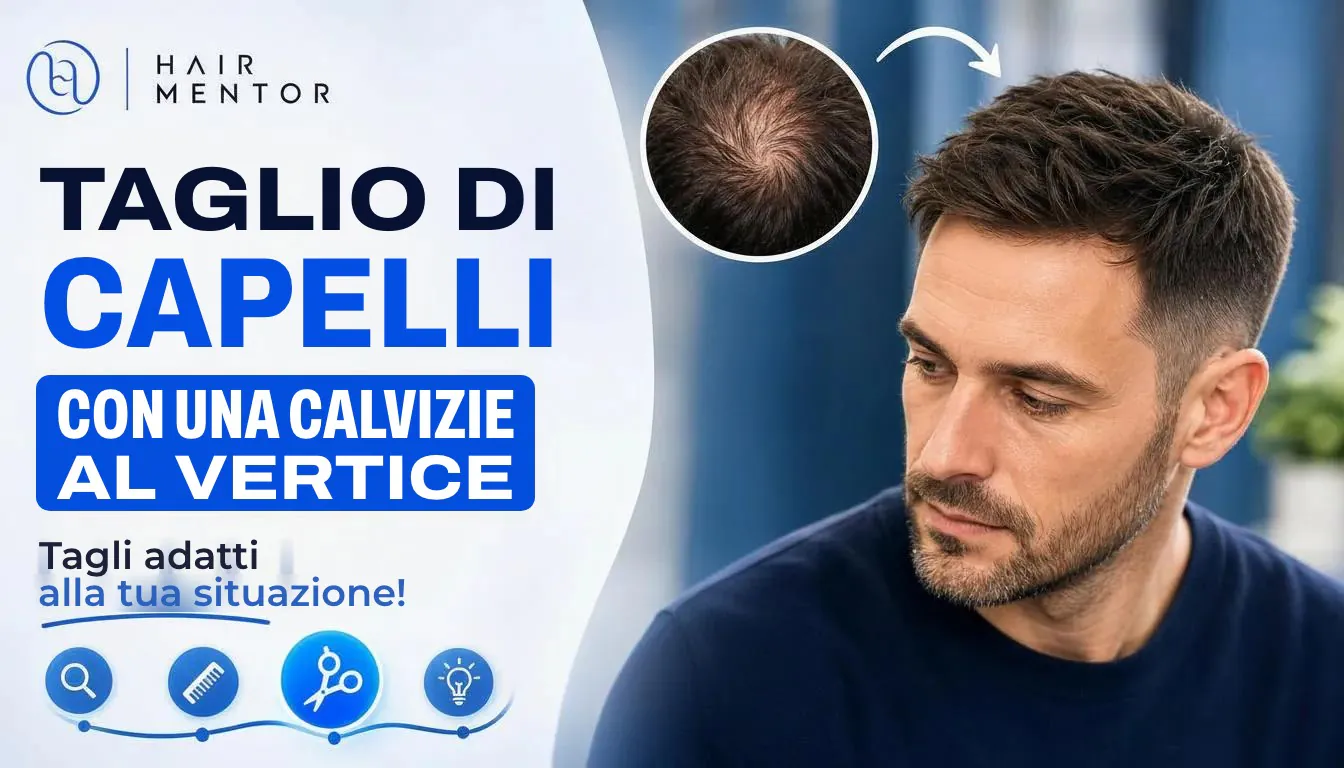 Uomo di profilo con il vertice diradato e dettaglio del taglio adottato