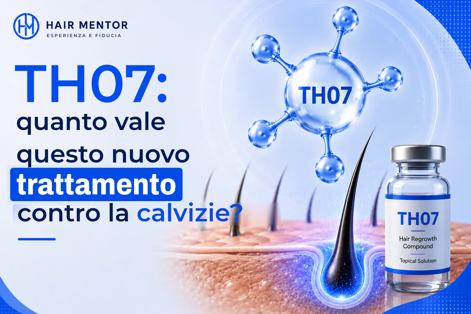 Molecola stilizzata del TH07 accanto al flacone del trattamento