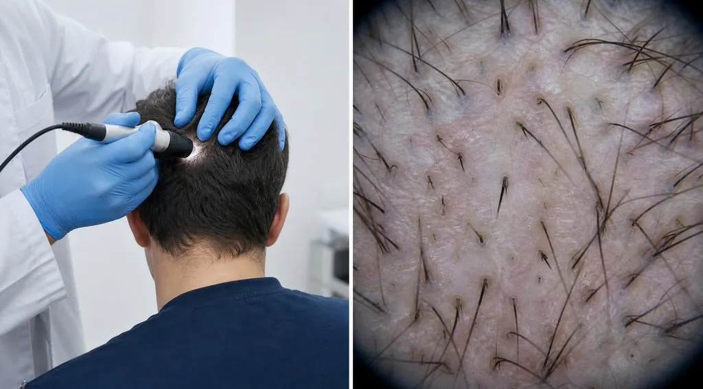 Examen de la zone donneuse par trichoscopie avant une greffe de cheveux