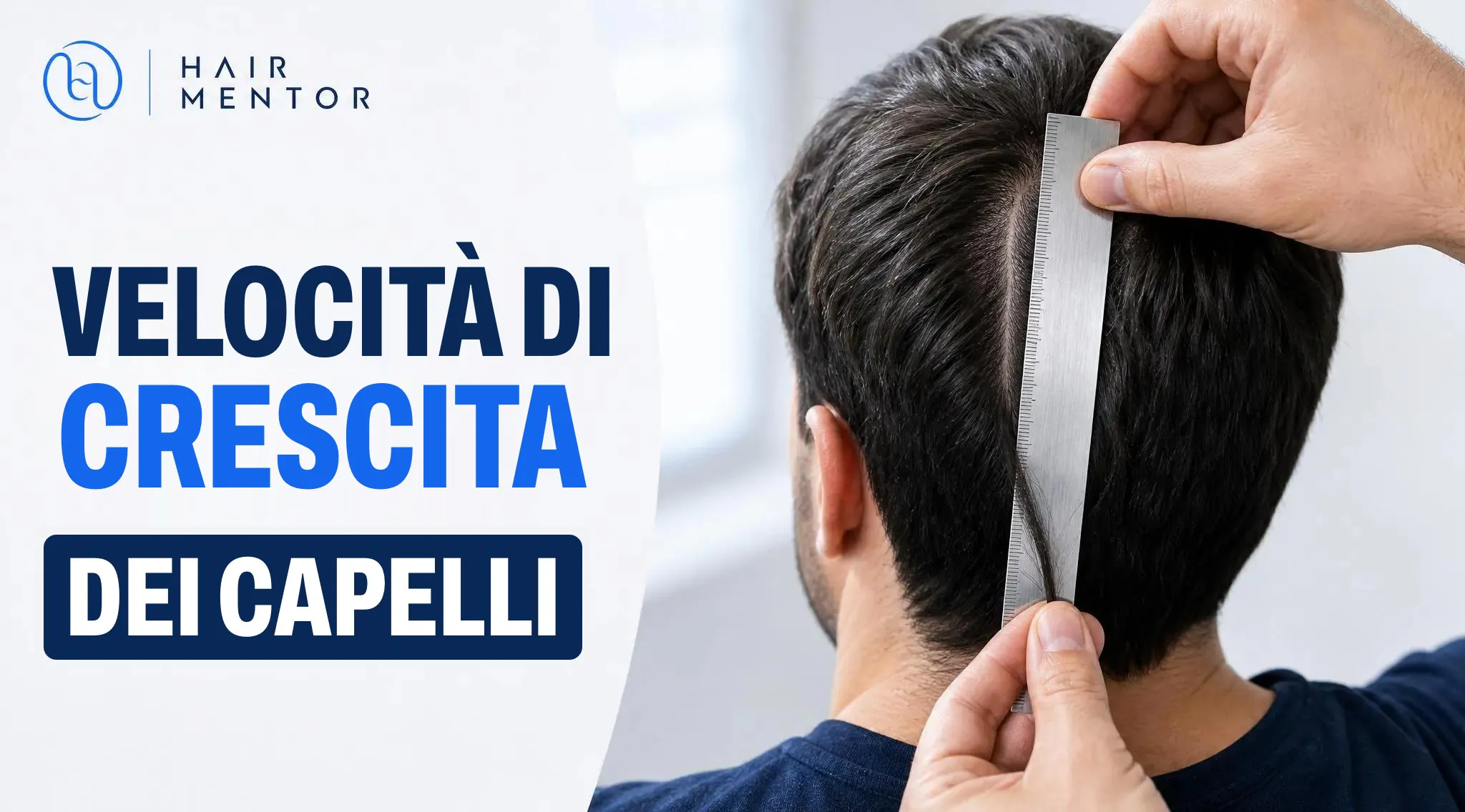 Mano che misura con un righello la lunghezza dei capelli sulla nuca di un uomo