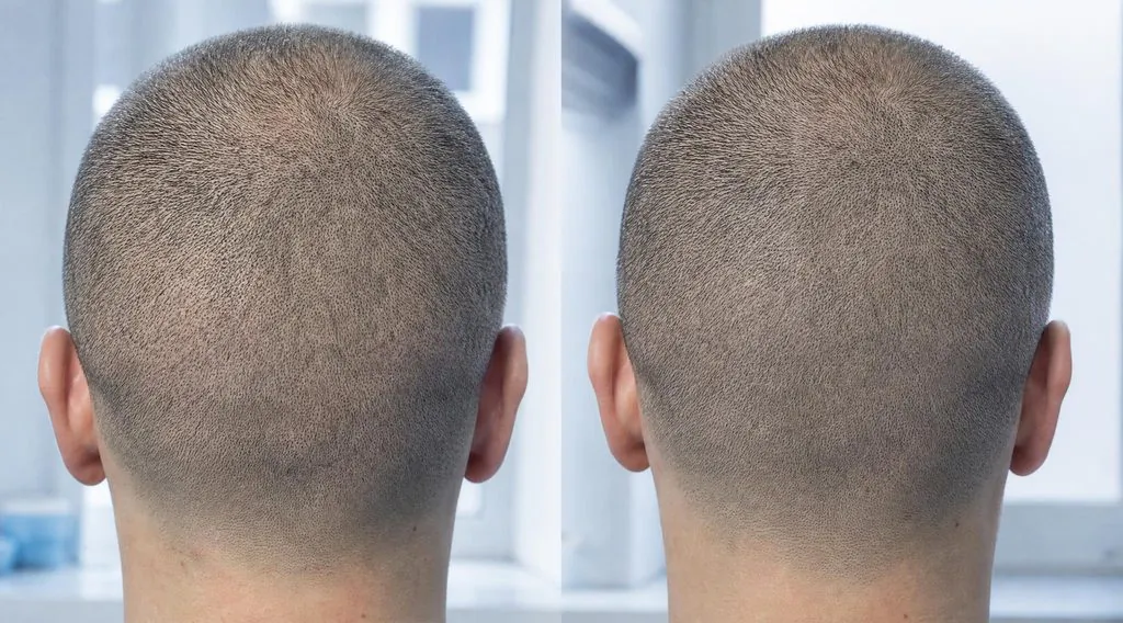 Zone donneuse à l’arrière du crâne 6 mois après une greffe FUE, cheveux coupés courts
